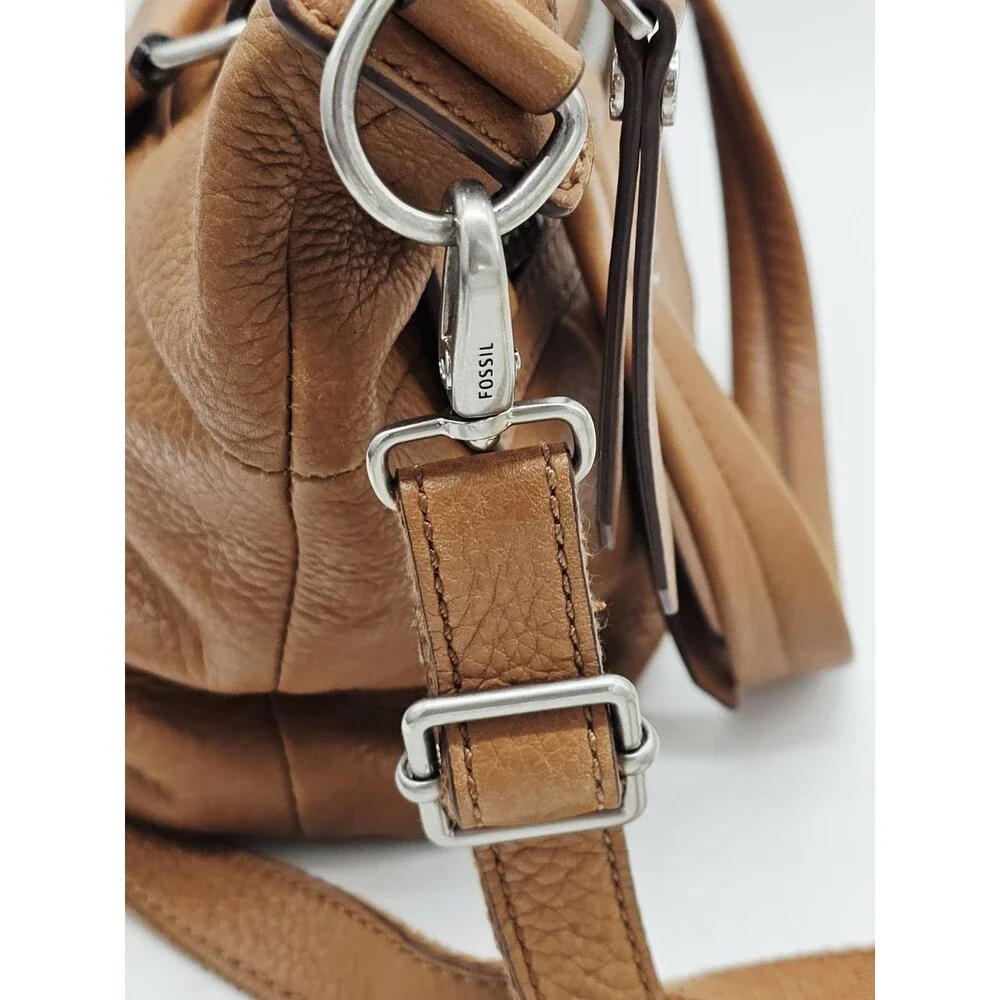 Fossil Dawson Satchel Brown Pebbled Leather Crossbody Handbag Purse Shoulder Bag